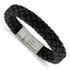 Stainless Steel Brushed Black Braided Leather Bracelet for Men