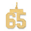 14K Gold Medium Satin Number 65 Charm with Brushed Finish Laser Cut Design