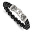 Stainless Steel Antiqued and Polished 10mm Black Agate Beaded Stretch Bracelet for Men