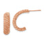 Stainless Steel Rose Gold-Tone Polished Textured J-Hoop Earrings for Women