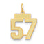 14K Gold Small Satin Number 57 Charm with Brushed Finish Laser Cut