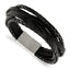 Stainless Steel Brushed Multi Strand Black Braided Leather Bracelet for Men