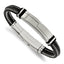 Stainless Steel Polished Braided Wire and Black Leather with Rubber Adjustable 8.25 to ID Bracelet for Men