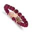 Stainless Steel Antiqued and Polished Rose IP-plated Dragonfly and Tree of Life 8mm Pink Dyed Jade Beaded Stretch Bracelet for Women