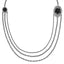 1928 Silver-tone Black Flowers & Crystal Layered Necklace