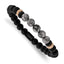Stainless Steel Brushed Black IP-plated 8mm Black Agate and Grey Jasper Beaded Stretch Bracelet