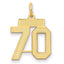14K Gold Small Satin Number 70 Charm with Brushed Finish