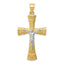 14K Two-tone Brushed & Polished Greek Key Crucifix Pendant