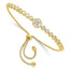 Sterling Silver Gold-tone Bezel Set CZ & CZ Halo Adjustable Bracelet