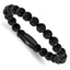 Stainless Steel Polished Black IP-plated 8mm Lava Rock Beaded Stretch Bracelet for Men