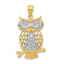 14K Gold Rhodium Diamond-Cut Moveable Owl Pendant Polished Finish