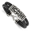 Stainless Steel Antiqued and Polished Fleur de Lis 2 Strand Black Braided Leather Bracelet for Men