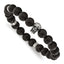 Stainless Steel Antiqued and Polished Black Agate Beaded with Skulls Stretch Bracelet for Men