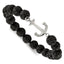 Stainless Steel Polished Anchor 10mm Black Lava Stone Stretch Bracelet for Men