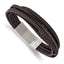 Stainless Steel Brushed Multi Strand Brown Braided Leather and Wire Bracelet with . Extension