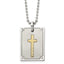 Stainless Steel w/18k Brushed and Polished 1/20ct Dia Cross Necklace