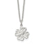 Stainless Steel Polished and Textured w/Crystal Four Leaf Clover Necklace