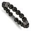 Stainless Steel Antiqued and Polished 10mm Black Agate Beaded Stretch Bracelet for Men