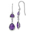 925 Sterling Silver Rhodium Plated Amethyst & Diamond Dangle Earrings Elegant Birthstone Style