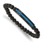 Stainless Steel Brushed and Polished Black and Blue IP-plated with 6mm Lava Stone Beaded Stretch Bracelet for Men