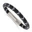 Stainless Steel Polished Black and Grey Braided Leather Bracelet