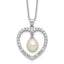 Sterling Silver Rhodium-Rhodium-Plated 8-8.5mm White Teardrop Freshwater Cultured Pearl and CZ Heart 17 inch Necklace