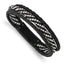 Stainless Steel Brushed & Polished Black IP Leather with . ext Bracelet