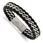 Stainless Steel Brushed Black Leather Bracelet for Men