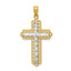 14K Yellow Gold Rhodium Diamond-Cut Cross Pendant Polished, Solid Design