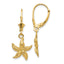 14K Gold Starfish Leverback Earrings with Polished Finish Elegant Dangle Style