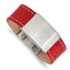 Stainless Steel Brushed Red Leather ID Bracelet