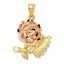 14K Two-Tone Gold Flower Pendant with Satin Diamond-Cut Finish