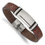Stainless Steel Polished Brown Faux Leather with Black Rubber ID Bracelet for Men