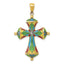 14K Yellow Gold Multi-Color Enamel Cross Pendant, 40mm Solid Cast