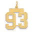 14K Gold Satin Number 93 Charm with Brushed Finish Medium