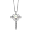 Sterling Silver RH-plated Created Opal and CZ Cross With Heart 18in Necklace