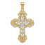 10K & Rhodium Polished & Textured Diamond Pattern Cross Pendant