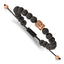 Stainless Steel Antiqued and Polished Rose IP-plated Buddha Lava Stone Black Macrame Adjustable Bracelet for Men
