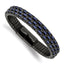 Stainless Steel Polished Black IP-plated and Black and Blue Leather Bracelet for Men