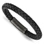Stainless Steel Brushed Black Braided Leather Bracelet for Men