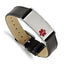 Stainless Steel Polished with Red Enamel Medical ID Black Leather Adjustable 6.5 to Bracelet