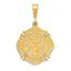 14K Gold Men's Fire Rescue Pendant with Polished Textured Finish