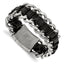 Stainless Steel Brushed and Polished Black Leather Bracelet for Men