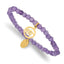 Stainless Steel Polished Yellow IP-plated Eye of Horus 4mm Purple Jade Beaded Stretch Bracelet for Women