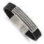 Stainless Steel Antiqued and Polished Black Leather Bracelet with . Extension
