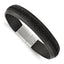 Stainless Steel Polished Textured Black Italian Leather Bracelet for Men