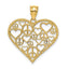 14K Gold Polished Heart Pendant with Peace Sign Design Elegant and Solid
