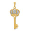 14K Gold Fleur De Lis Crown Key Charm with White Rhodium Finish Polished & Elegant