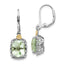 Sterling Silver 14K Gold Green Quartz Leverback Earrings Elegant Cushion Design