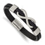 Stainless Steel Brushed and Polished Infinity Symbol Black Leather Bracelet for Men